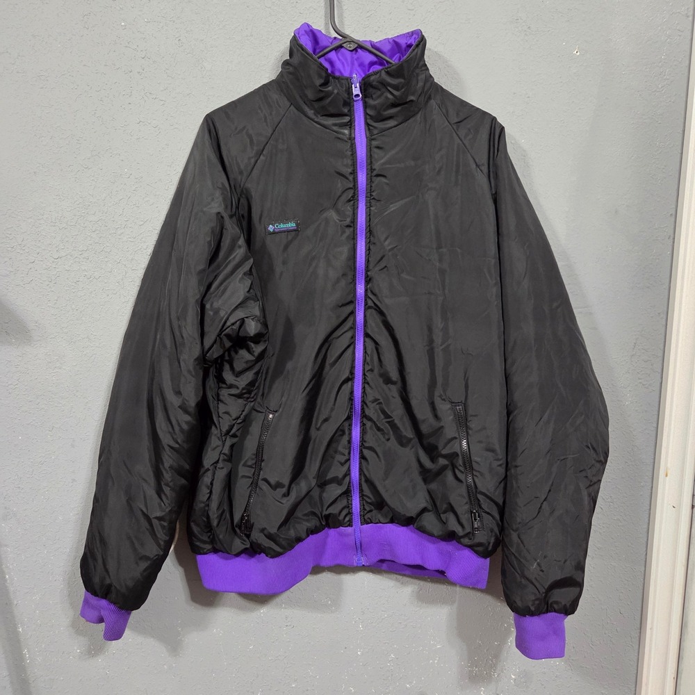 Vintage Columbia Reversible Bomber Jacket Mens XL Tall Black Purple ST5750